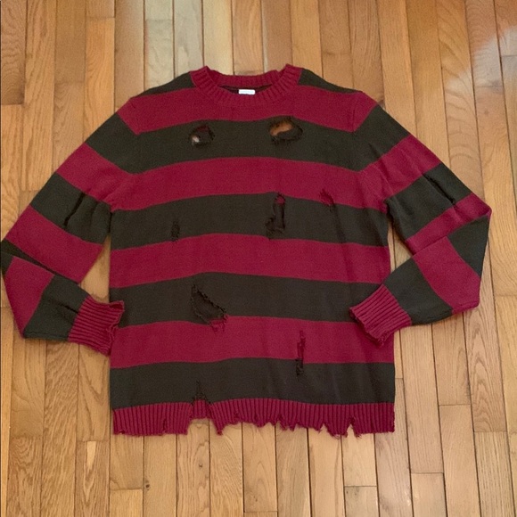 Other - A Nightmare On Elm Street Freddie Krueger Crewneck Striped Sweater (Red & Brown)